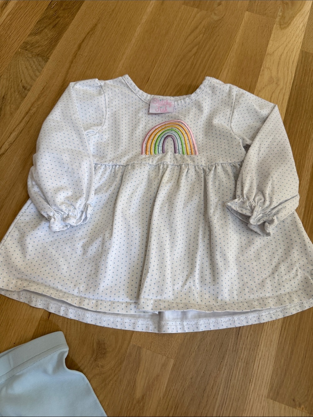Girls White Rainbow Tunic & Light Blue Leggings Matching Set - Picture 4 of 6